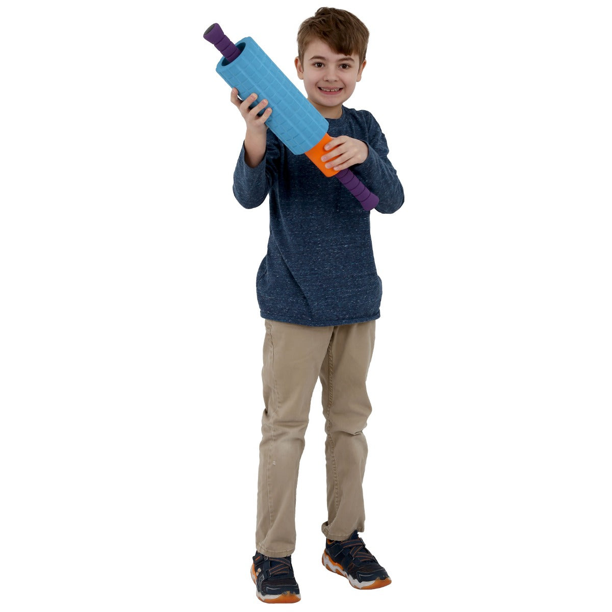 boy holding the 2 in 1 Textured Foam Roller