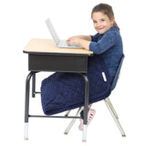 Girl sitting at a desk while using the Minky Weighted Blanket