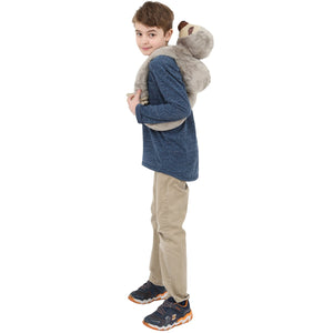 Boy carrying the Sloth Heavy Hugger on his back