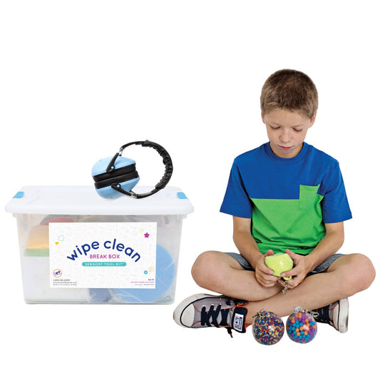 Boy playing with the Wipe Clean Break Box