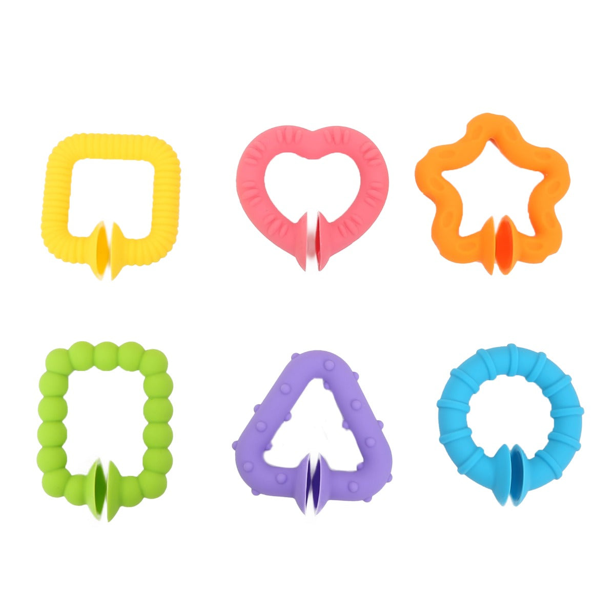 Suction shapes - Yellow square, pink heart, orange star, green rectangle, purple triangle and blue circle