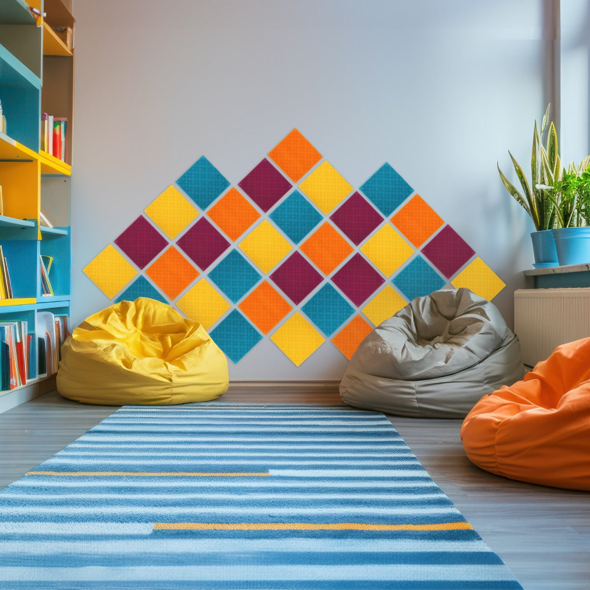 Touch 'N Brush Wall Panel's tactile features shown hanging up on a wall of a room