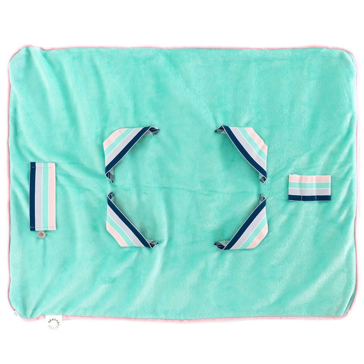 Close-up of the soft surface and colorful elastic bands of the  Sensory Basics Weighted Lap Pad