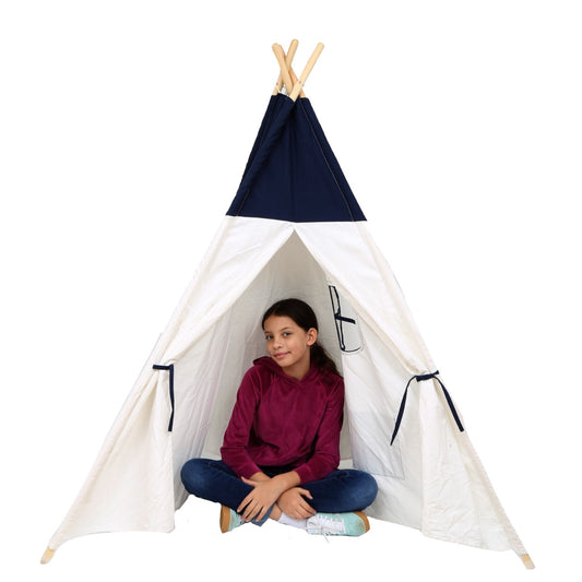 Girl sitting inside the Canvas Play Tent