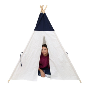 girl sitting inside the Canvas Play Tent