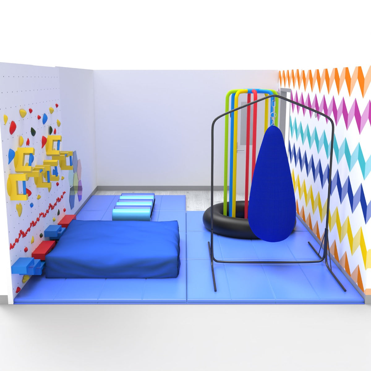 Peel-and-stick wallpaper featuring calming colors applied to the walls of a sensory room