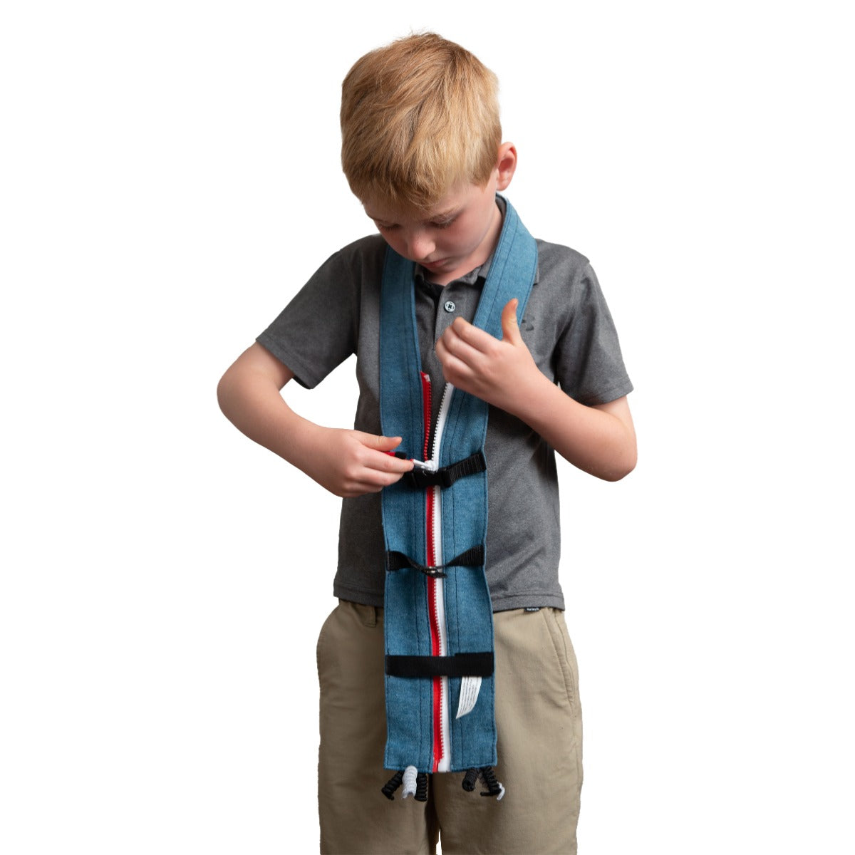 Boy wearing the Blast Off! Zipper Trainer™