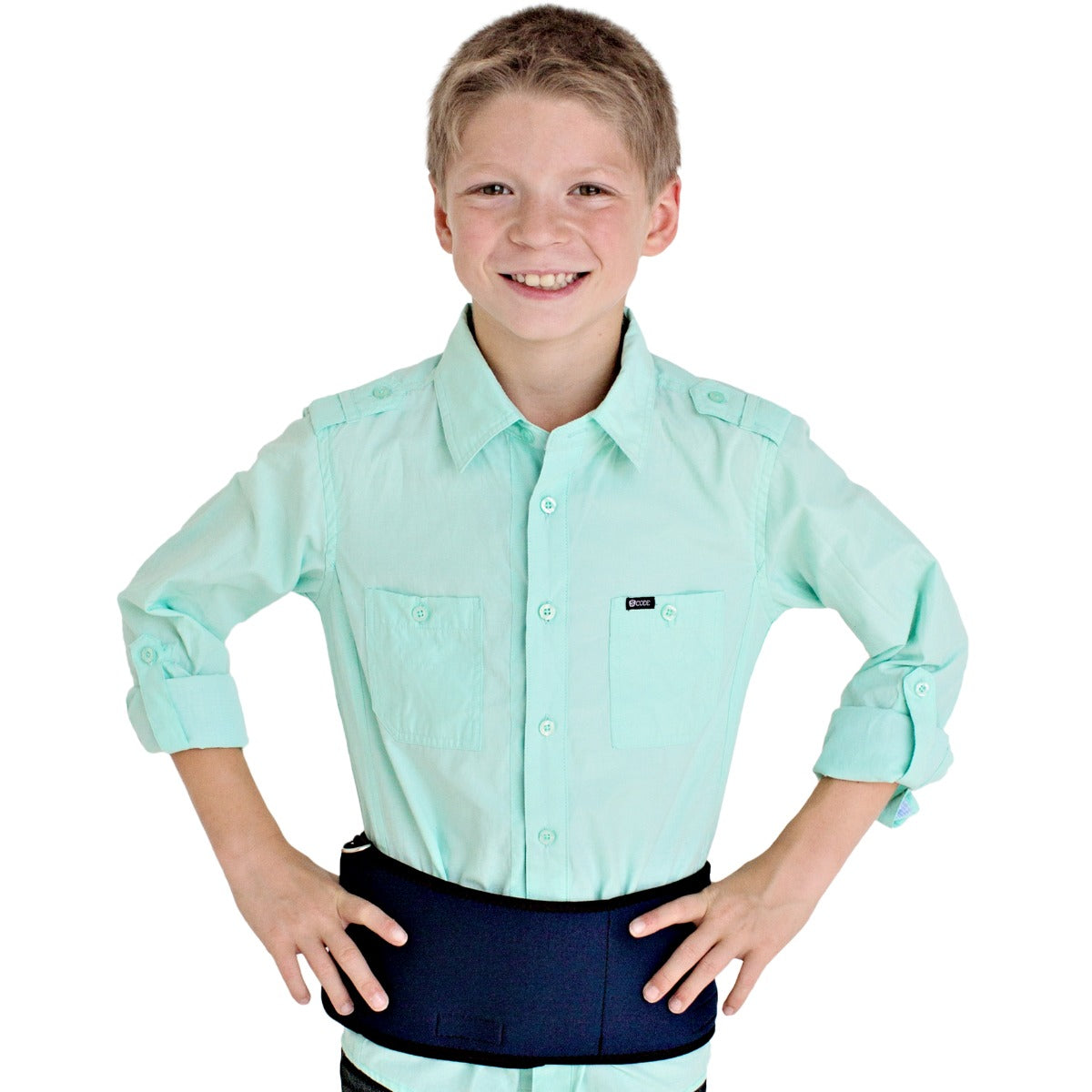 Boy happily wearing the Weighted Compression Belt