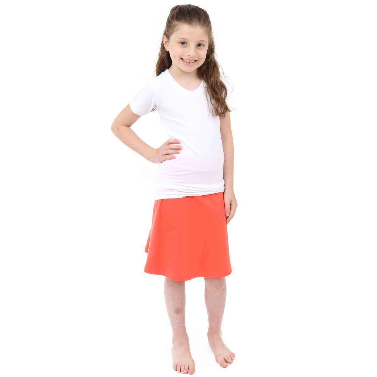 Girl smiling while wearing the V-Neck Hug Tee