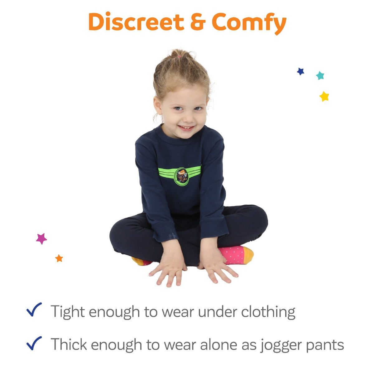 Boy smiling while wearing the Sensory Compression Joggers