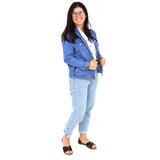Woman smiling while wearing Weighted Denim Jacket