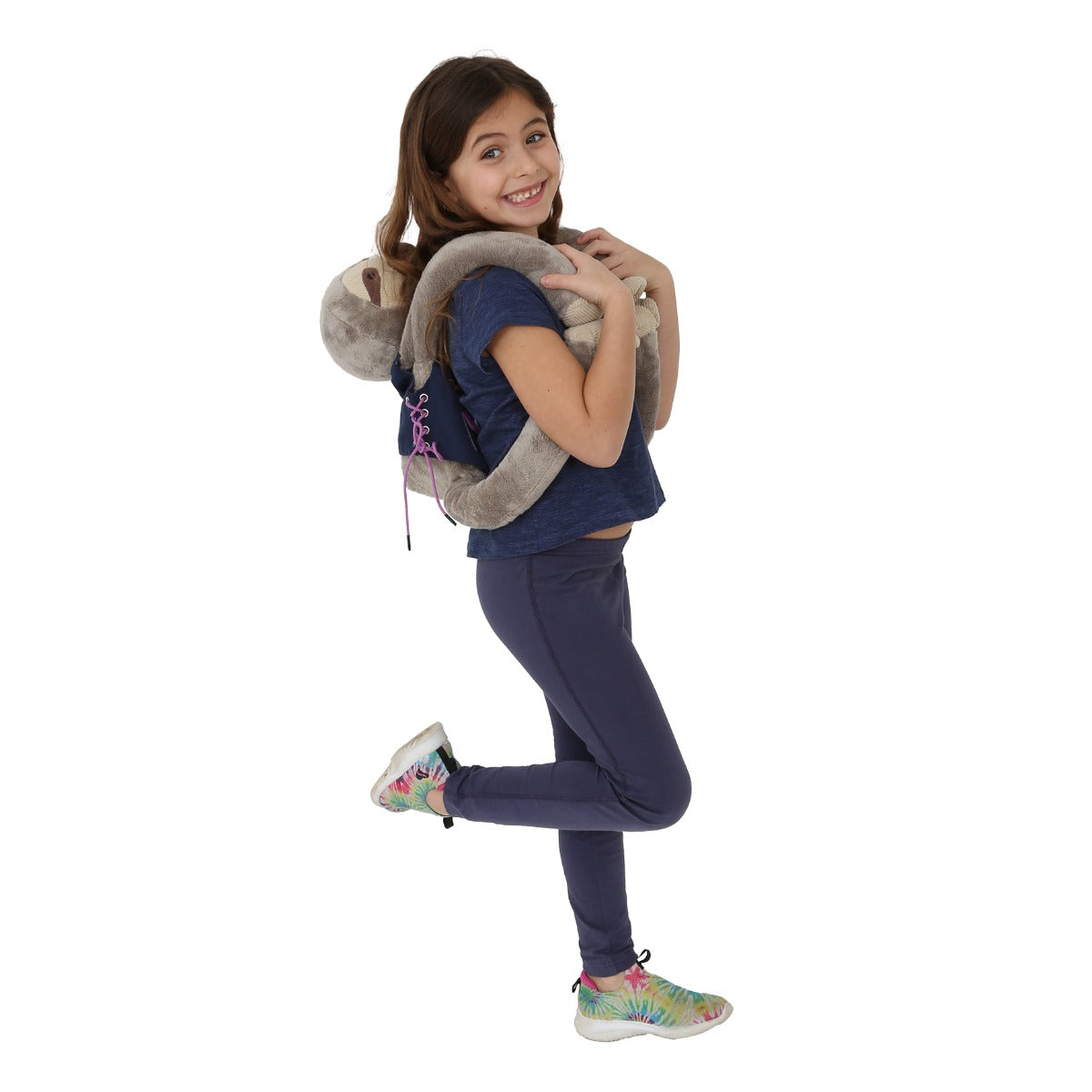 Girl holding the animal teddy bear with the Mini Me Dressing Vest