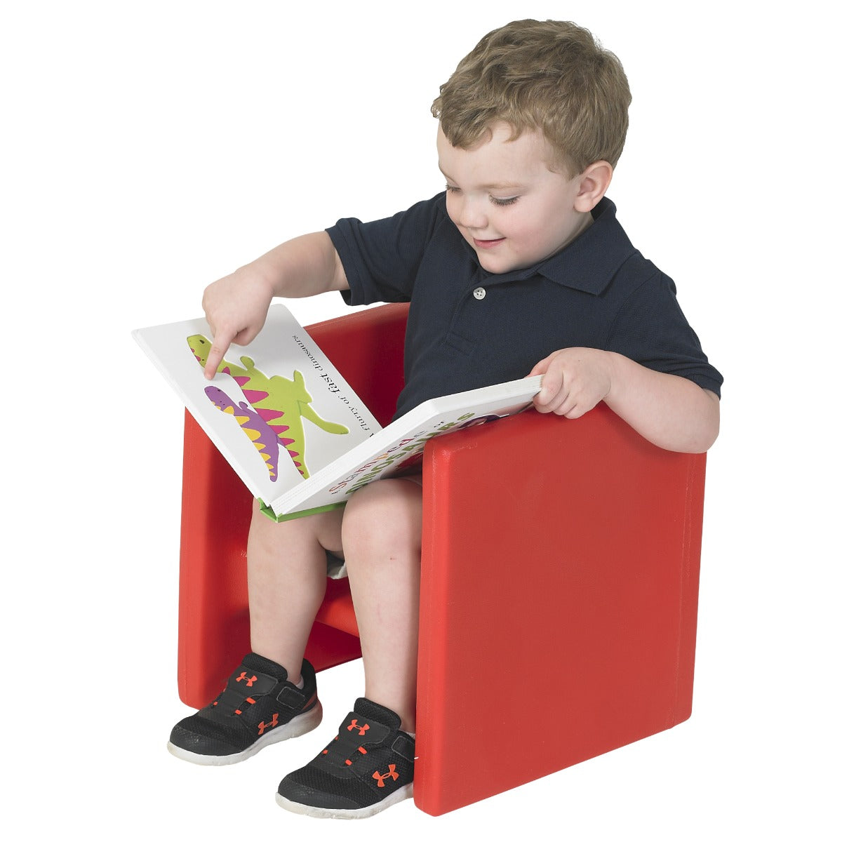 Boy sitting on a red Educube Chair