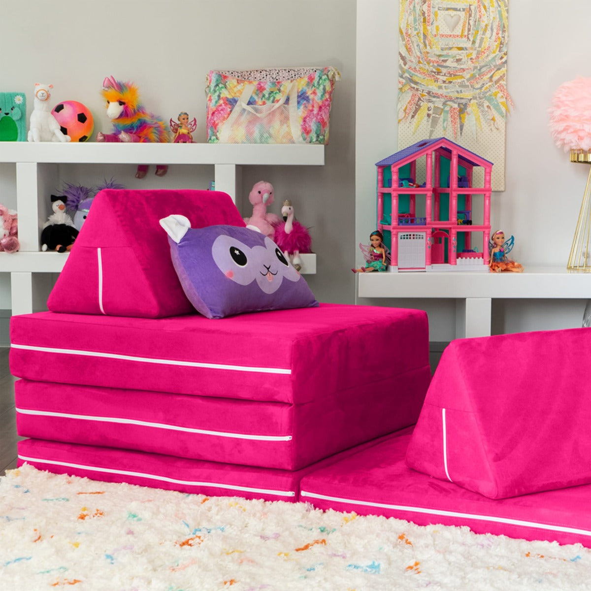 Zipline PlayScape Convertible Kids Couch - pink