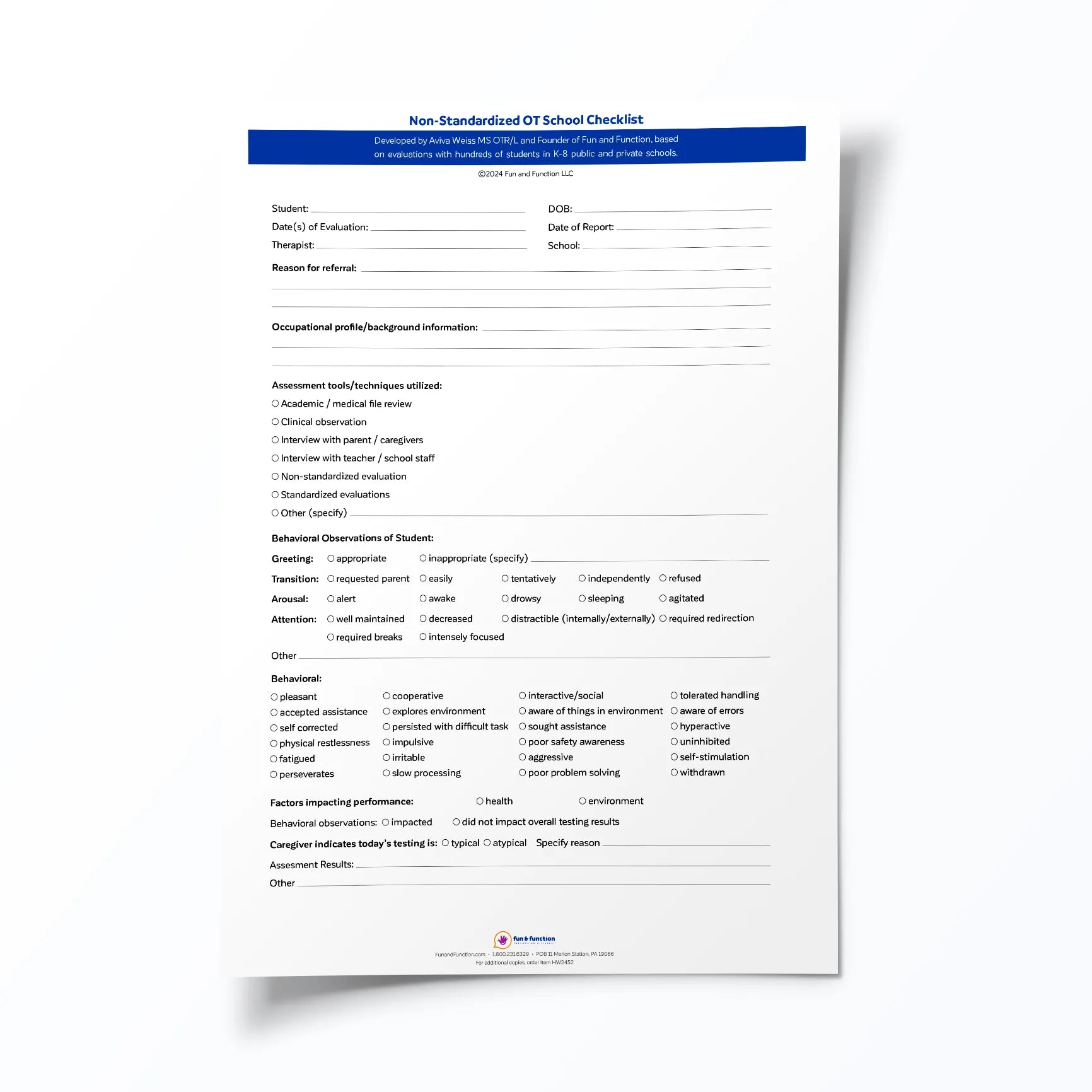 OT School Evaluation Checklist-Licensed Download for 5 Users