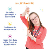 Girl holding the Stretch Me Chair Fidget in the color orange