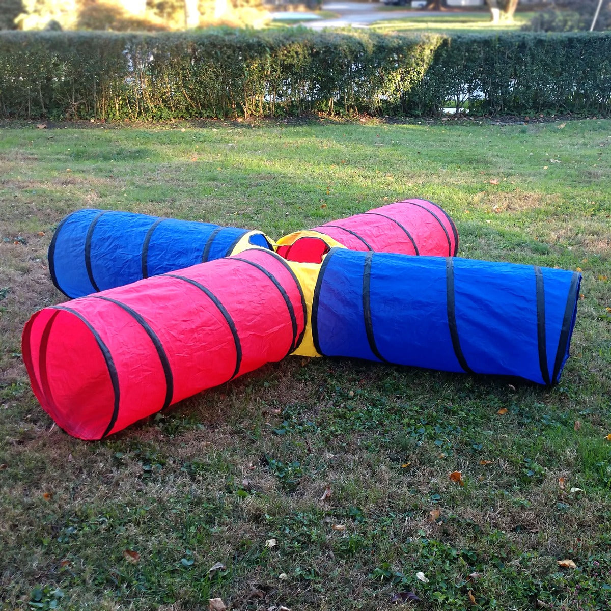 4-Way Play Tunnel in a garden