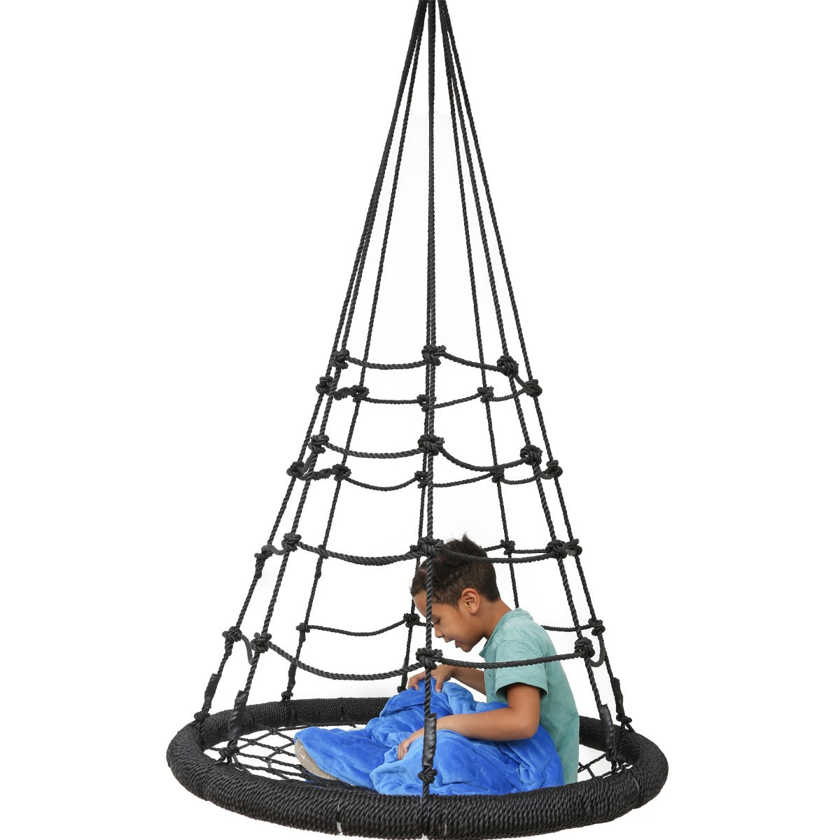 Boy sitting on the Web Tower Swing