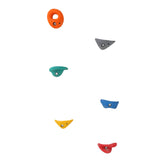Climbing Holds in Colors: Red, orange, yellow, green, blue and gray