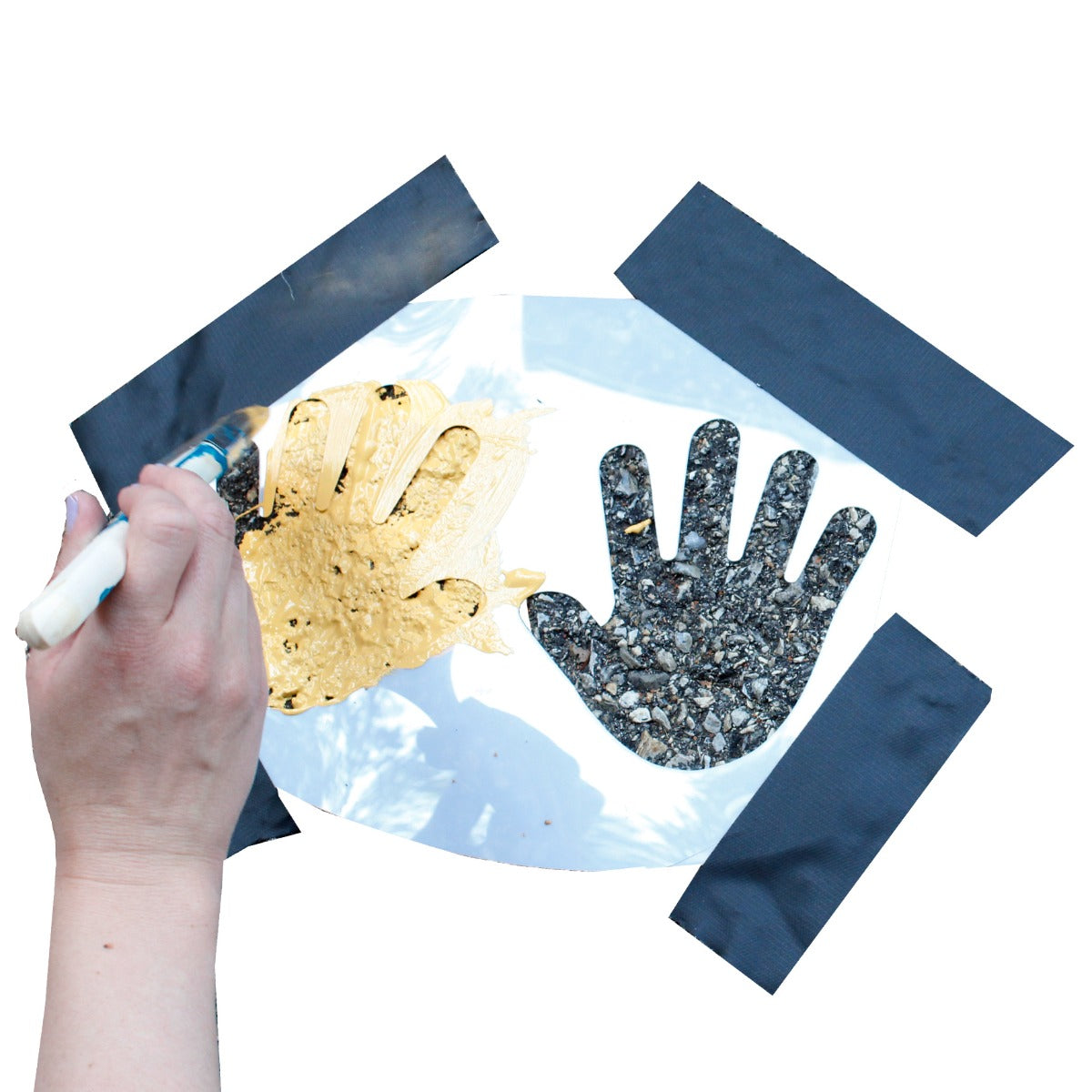 hand painting handprints using the Outdoor Paint-A-Path