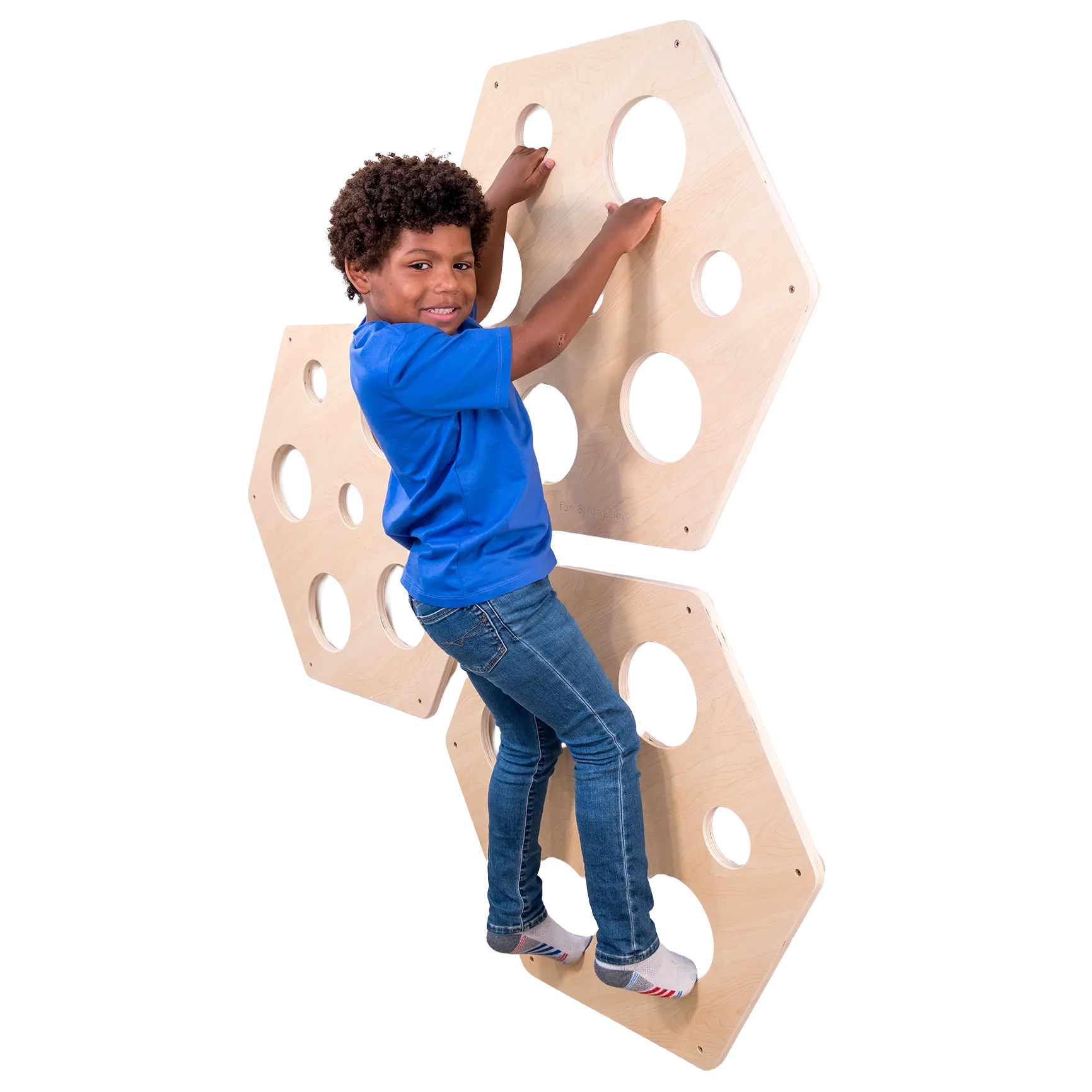 Child climbing on the Honeycomb Climbing Panels - Set of 3