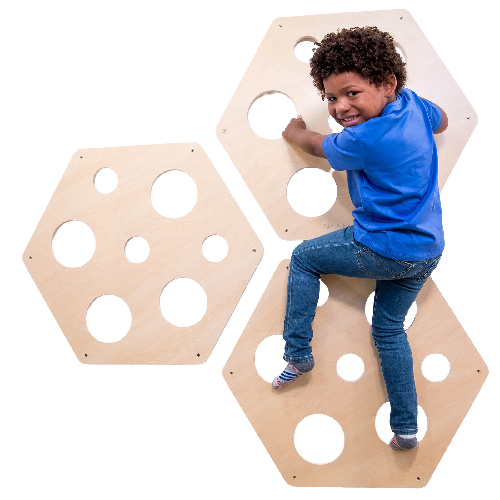 Child climbing on the Honeycomb Climbing Panels - Set of 3