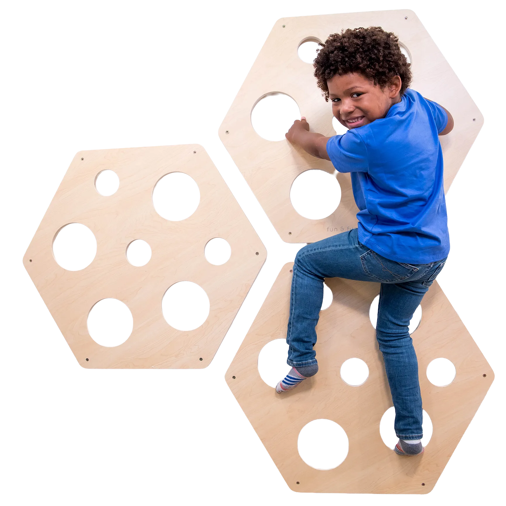 Child climbing on the Honeycomb Climbing Panels - Set of 3