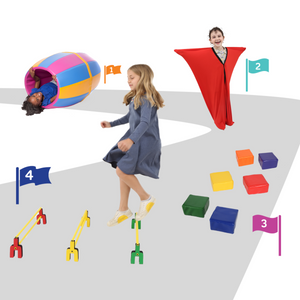 Children playing on the Leap and Roll Obstacle Course