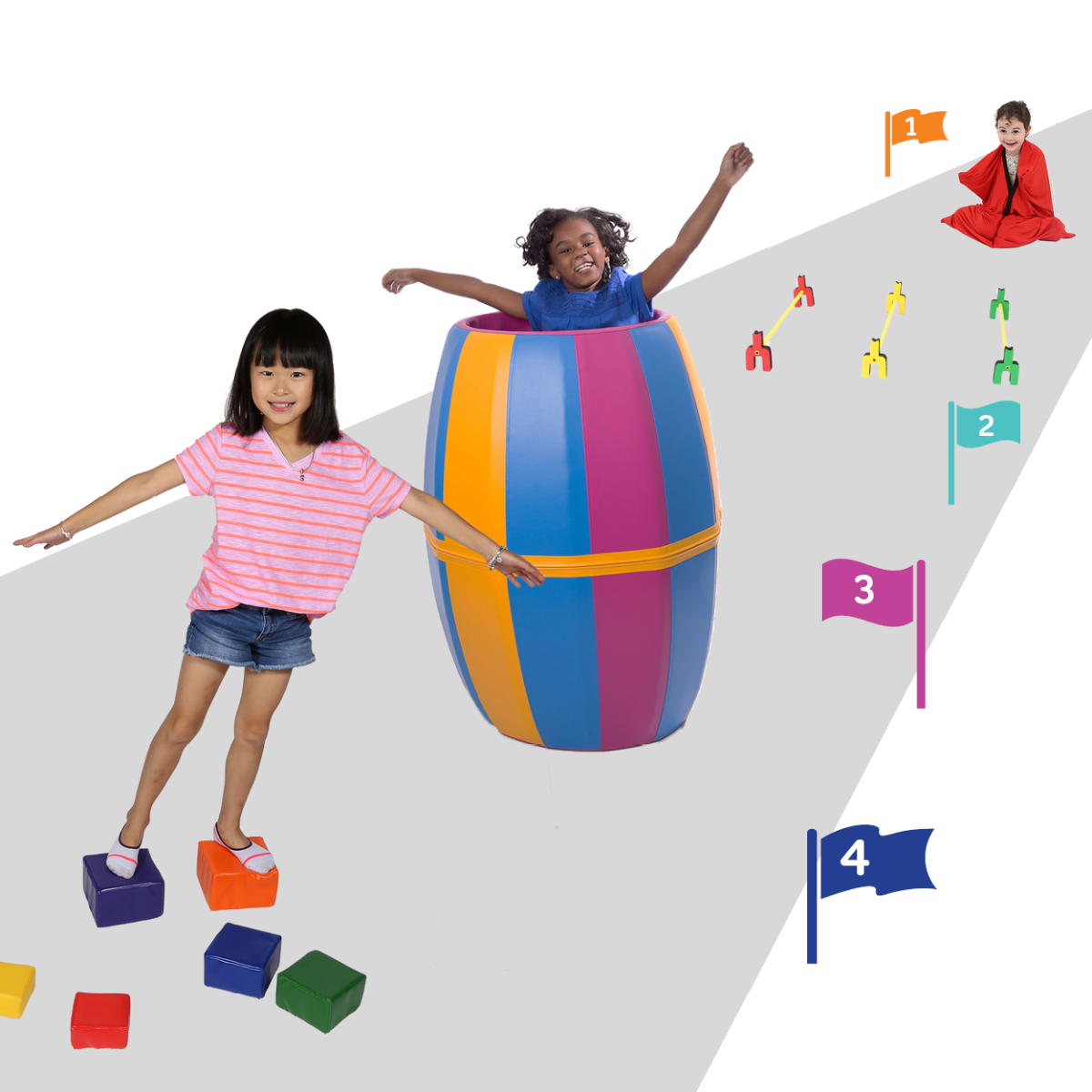 Children playing with the Leap and Roll Obstacle Course