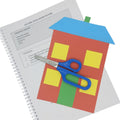 Cut and Stick house picture with the blue Easi-Grip Long Loop Self-Opening Scissors