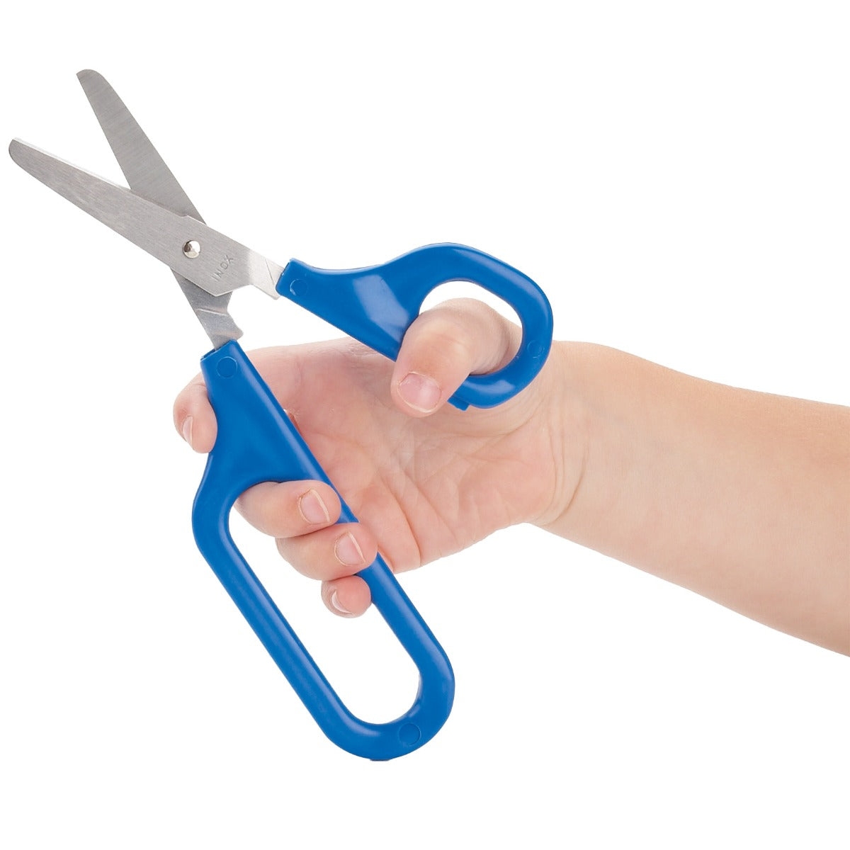 hand holding the blue Easi-Grip Long Loop Self-Opening Scissors
