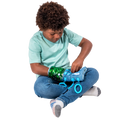 Boy playing with the Busy Fingers Fidget Muff