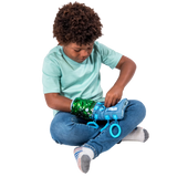 Boy playing with the Busy Fingers Fidget Muff