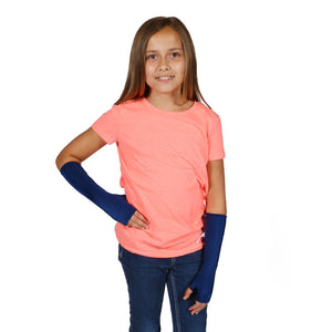Girl smiling while wearing the Sensory Sleeves