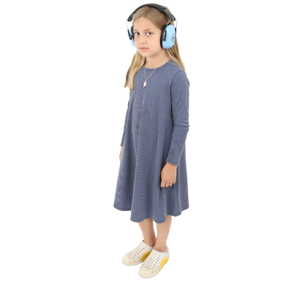 Girl wearing the Noise Reduction Headphones - Blue