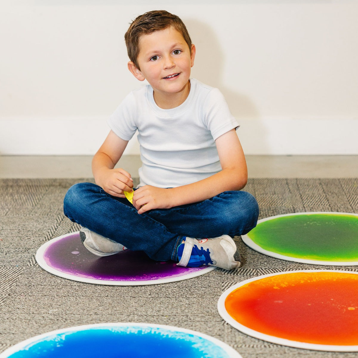 Round Gel Floor Tiles - Set of 4 - Purple, Blue, Orange, Green