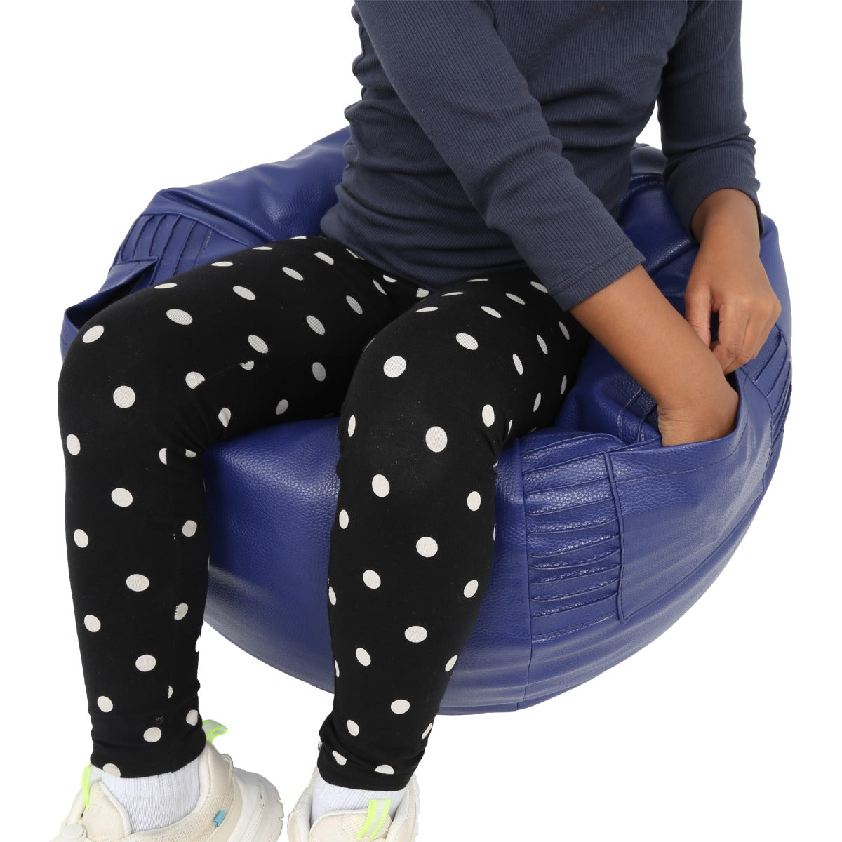 child sitting on the blue Tough and Textured Beanbag Chair