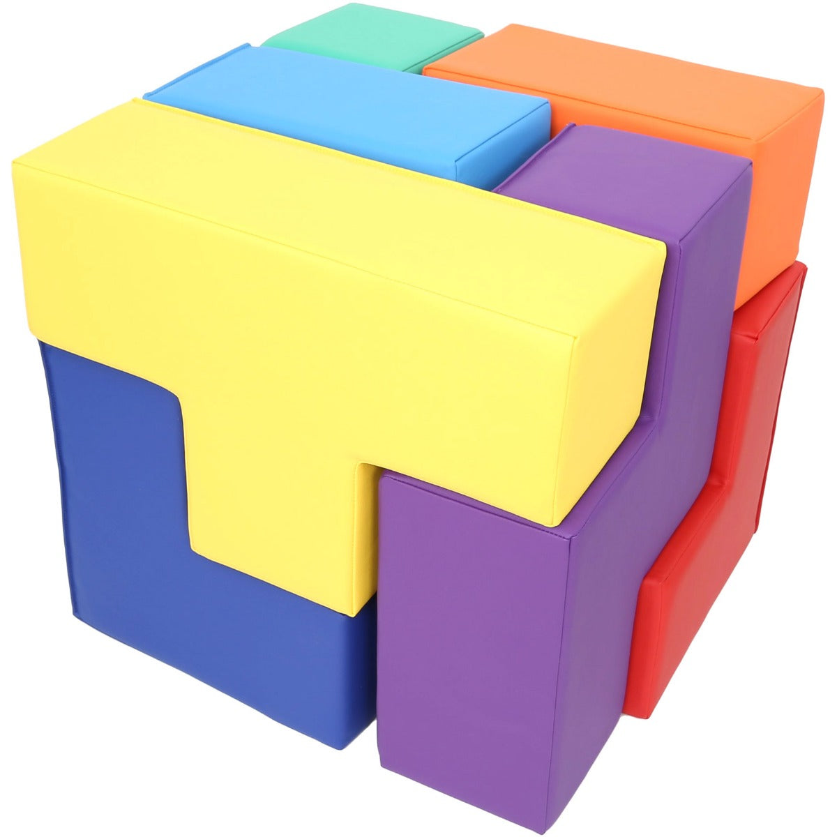 SensaSoft Puzzle Cube  with colors: purple, yellow, light blue, blue, red, orange, green