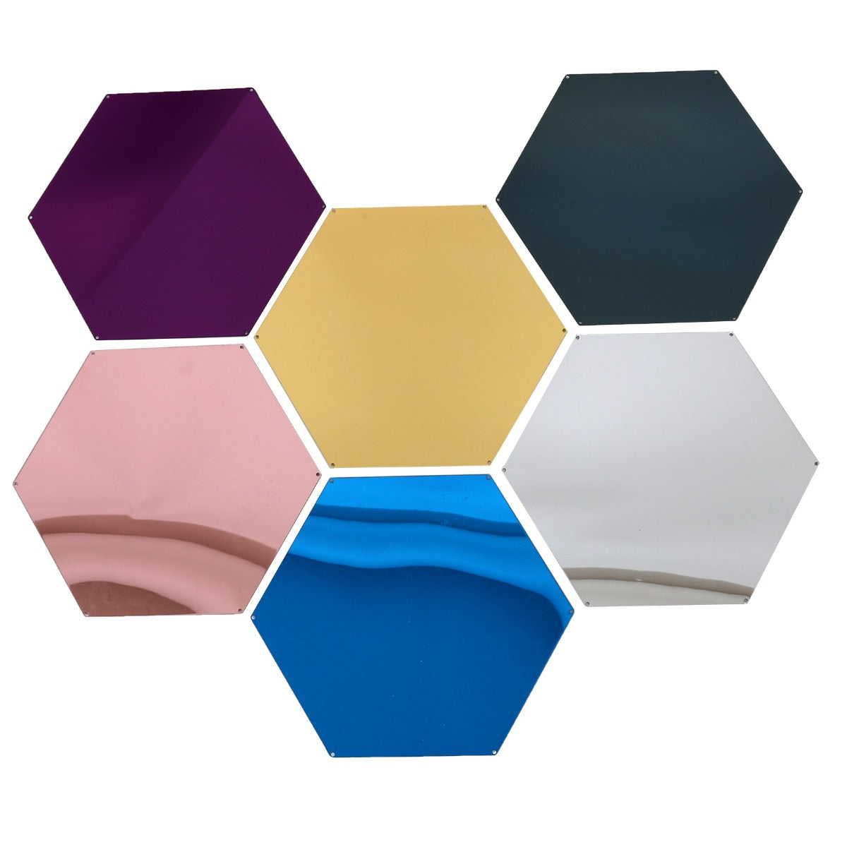 Honeycomb Mirrors - Set of 6 in colors Dark purple, silver, gold, light blue, black, pink