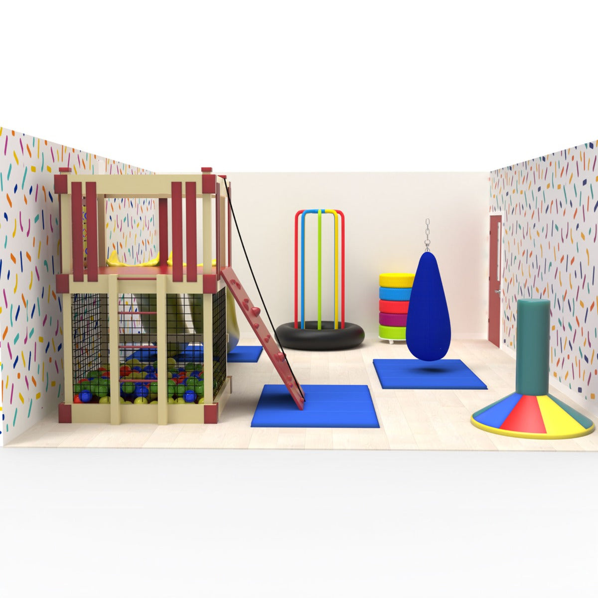 A sensory room featuring peel-and-stick wallpaper