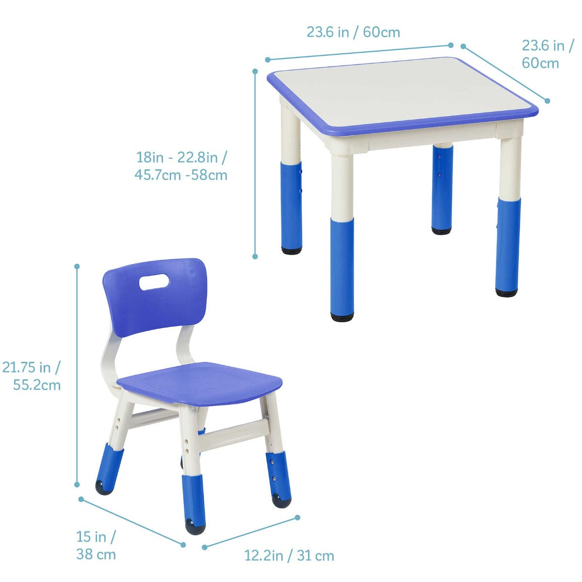 Adjustable Kids Table and Chairs 3-Piece Blue