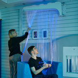 Girl and Boy playing with the Fiber Optic Light Strands on Swing Arm