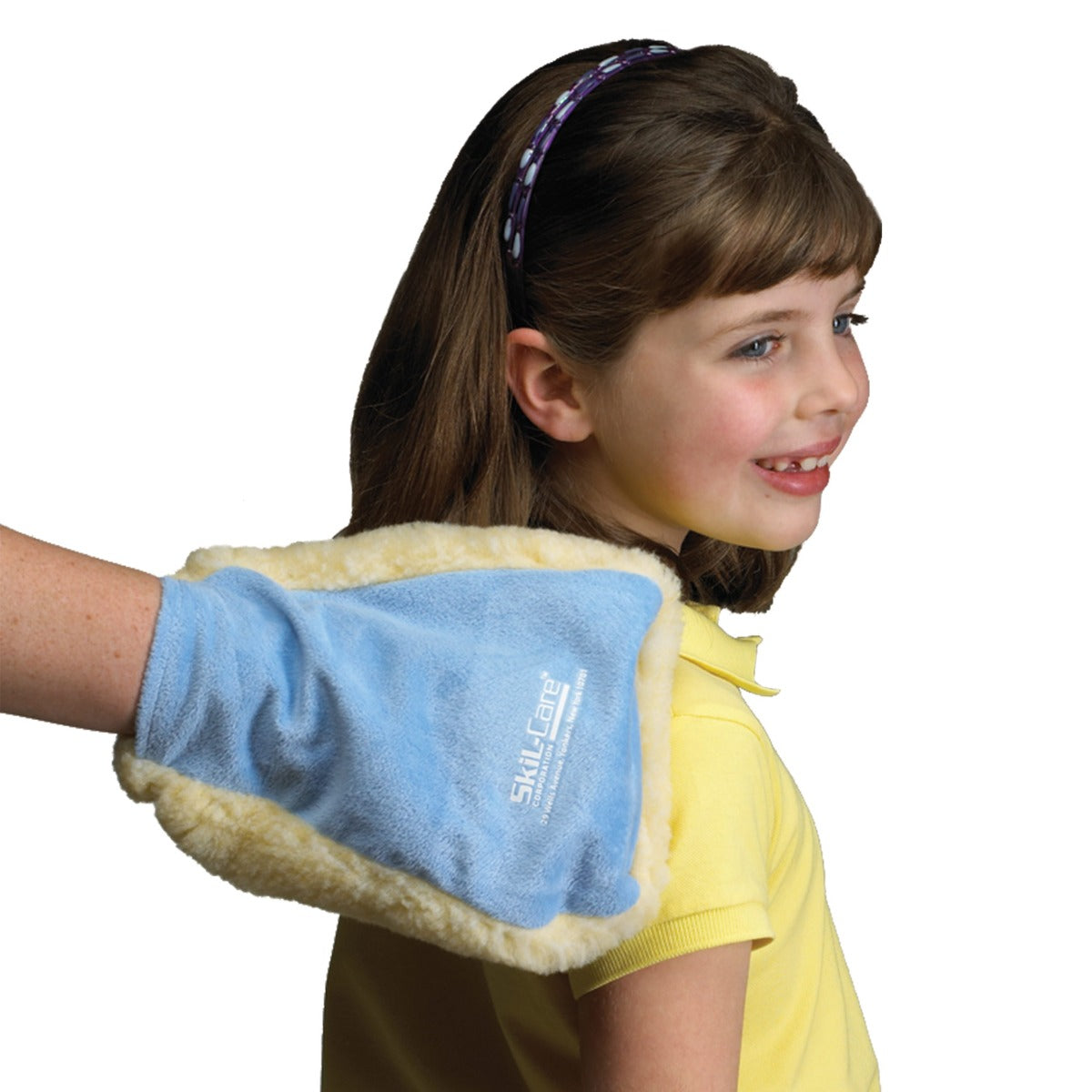 blue and yellow Vibrator Mitt