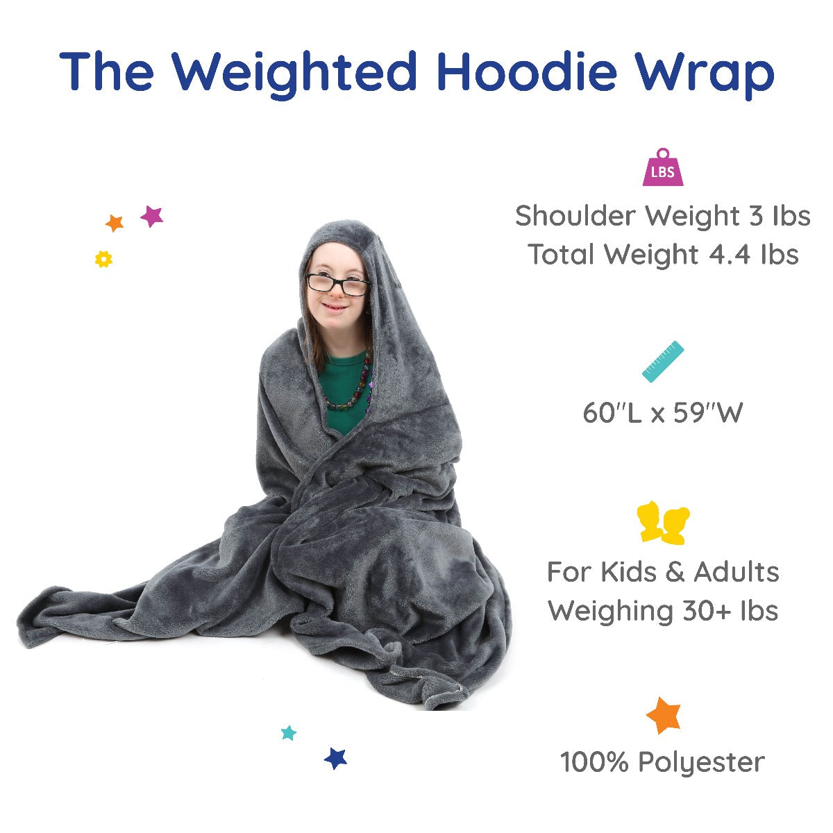 Girl smiling while using the Weighted Hoodie Wrap