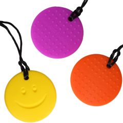 Happy Face Fidget Necklace - Set of 3 in colors yellow, purple and orange