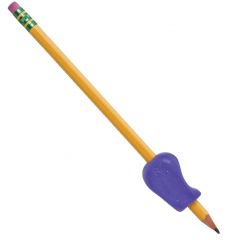 A purple Pencil Grip on a pencil