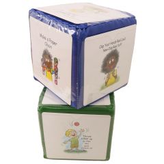 Two Sensory Motor Activity Cubes with activities written on them