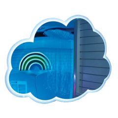 Cloud Mirror in the Color White with Multi-colored lights