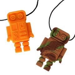 Robot Chewy necklaces, Colors: Orange and camouflage (brown, tan and green)