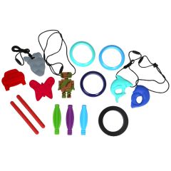 Bucket of 15 silicone chewies including necklaces, bangles and pencil toppers